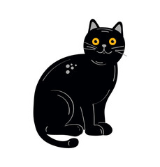 Cute Black Cat. Cartoon Style Halloween Illustration. Vector
