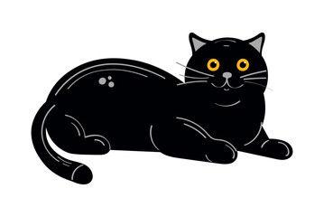 Cute Black Cat. Cartoon Style Halloween Illustration. Vector
