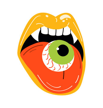Vector illustration of mouth with eyeball inside. Halloween vector illustration
