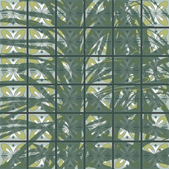 Plant shadows on green tiled background, illustration