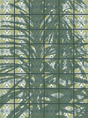 Green tiled background with plant shadows, illustration