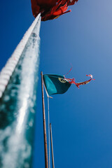 worn flag of portugal in wind 