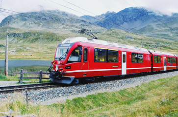 Obraz na płótnie Canvas Swiss mountain train Bernina Express. Switzerland