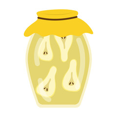 Jar of pear compote, vector isolated on a white background