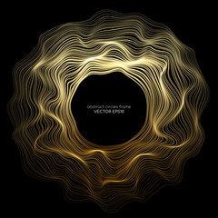 Abstract 3D sphere flowing light lines wave gold gradient isolated on black background. Vector in concept of AI technology, science, music, modern.