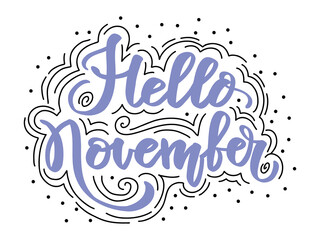 Hello november hand lettering phrase vector illustration © alinart