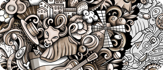 Spain cartoon doodles banner design