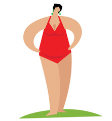 Full-length woman in a swimsuit. White background
