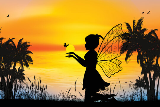 cute fairy silhouette landscape graphic