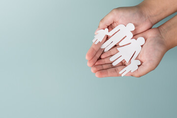 Home health care protect children wellbeing mental and happy life. Together love people paper concept.