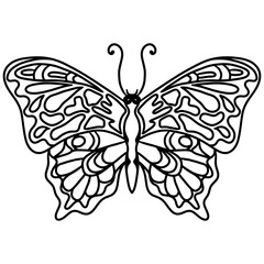 Isolated black line butterfly for tattoo, coloring book for adult and kids