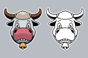 cow head mascot vector illustration cartoon style