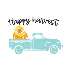happy havest with trucj and pumpkin