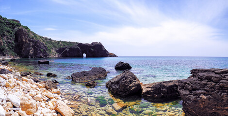 Fototapeta na wymiar Beautiful landscape seacost with rocks at the sunny day