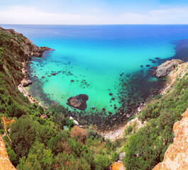 Beautiful landscape seacost with rocks at the sunny day