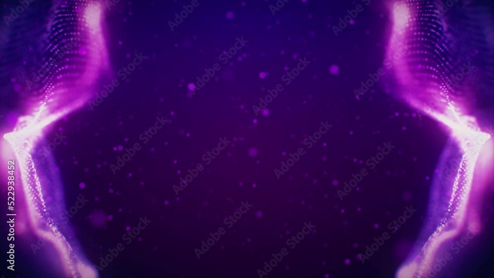 Poster abstract artistic dark purple shiny blurry focus vertical wavy dotted lines border frame with sparkl