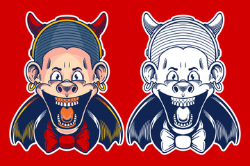 metal head mascot vector illustration cartoon style