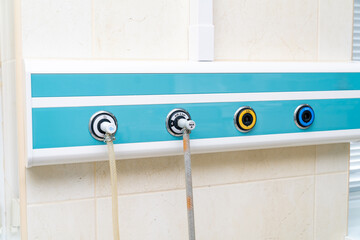 Modern surgical devices in new hospital room. Professional clinical surgery equipment.