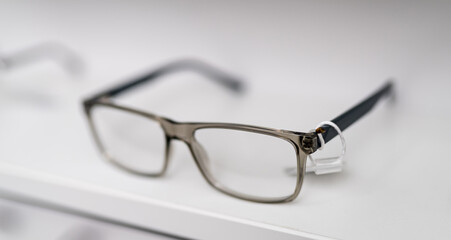 Vision eyesight accessory with black frame. Modern eyeglasses on white isolated background.