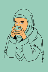 woman drinking coffee vector illustration