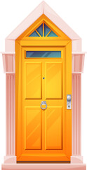 Cartoon front door, wooden vector house doorway