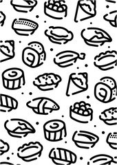 Sushi pattern background for graphic design.A-size vertical.