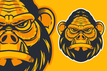 gorilla head mascot vector illustration cartoon style