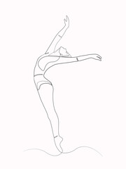 Abstract ballet dancer in studio woman dance pose one line art drawing linear minimal vector