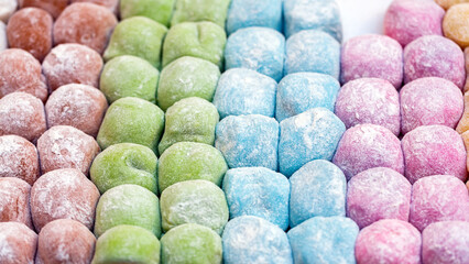 The colorful daifuku mochi Japanese dessert