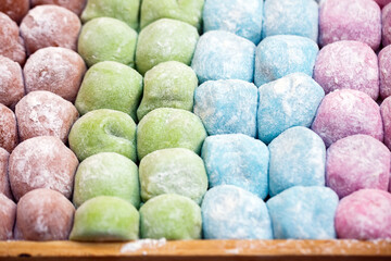 The colorful daifuku mochi Japanese dessert