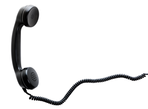Receiver with spiral cord of vintage telephone isolated with transparent background