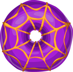 Halloween donut with purple glaze and spiderweb