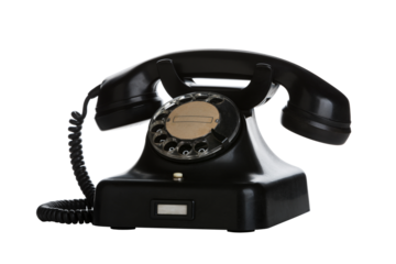 Vintage black bakelite telephone isolated with transparent background