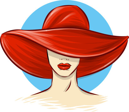 Beautiful woman with red hat. illustration