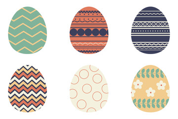 A collection of Easter eggs with various drawings. Traditional religious holiday celebration. Orthodox easter food collection. Decorated chicken eggs isolated on white background