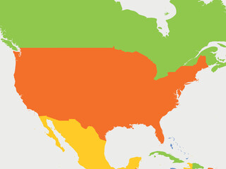 Obraz premium United States of America and neighboring countries map