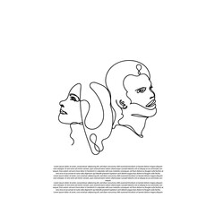 a continuous line of simple men and women. female and male line art vector