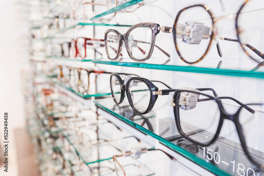 Poster glasses shop. eyeglasses or spectacles, vision eyewear, with lenses.