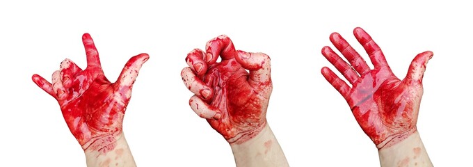 Set hands is covered in blood. On a white background