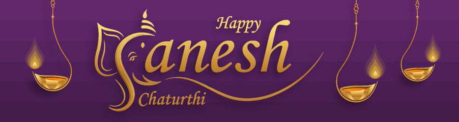 Happy festival of Ganesh Chaturthi with gold lord Ganesha illustration