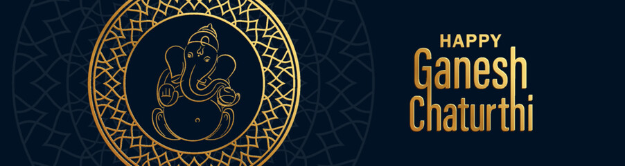 Happy festival of Ganesh Chaturthi with gold lord Ganesha illustration