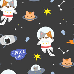 Naklejka premium Seamless Pattern Cat Space Astronaut