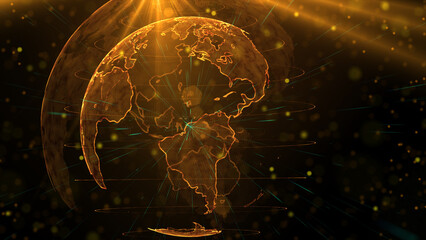 Digital orange planet of Earth, 3D animation