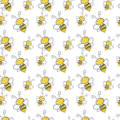 Bee Vector illustration. Seamless patterns. Fun shapes. 