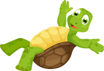 Smiling turtle cute little tortoise animal on back