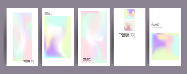 Gradient mesh cover set of backgrounds texture foil pearl shades. Abstract stylish gradient with holographic foil. 90s, 80s