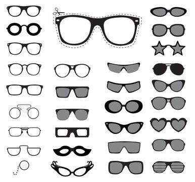 Set of sunglasses and glasses. Vector illustration