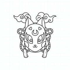 Japanese kitsune mask coloring page, Vector illustration eps.10