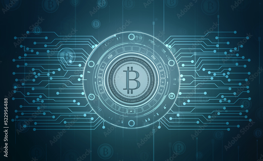 Aufkleber global abstract bitcoin crypto currency blockchain technology world map background illustration