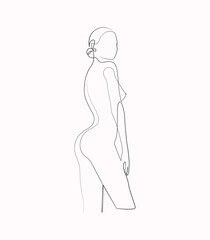 Sexy beautiful girl stylish woman figure one line art drawing minimal linear illustration